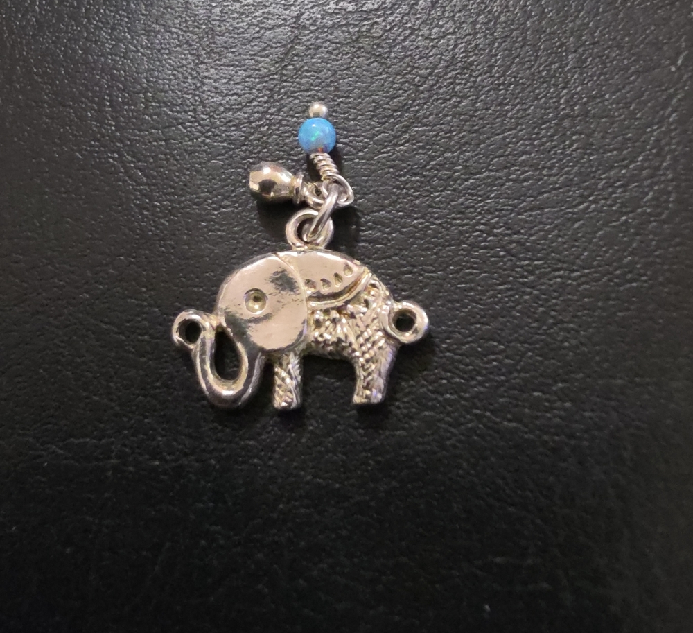 Silver Elephant Charm Pendant with Blue Opal- Women Jewelry